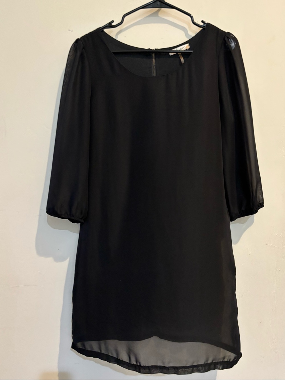 Freebird Black Chiffon 3/4 length sleeve dress over attached sleeveless Shift L